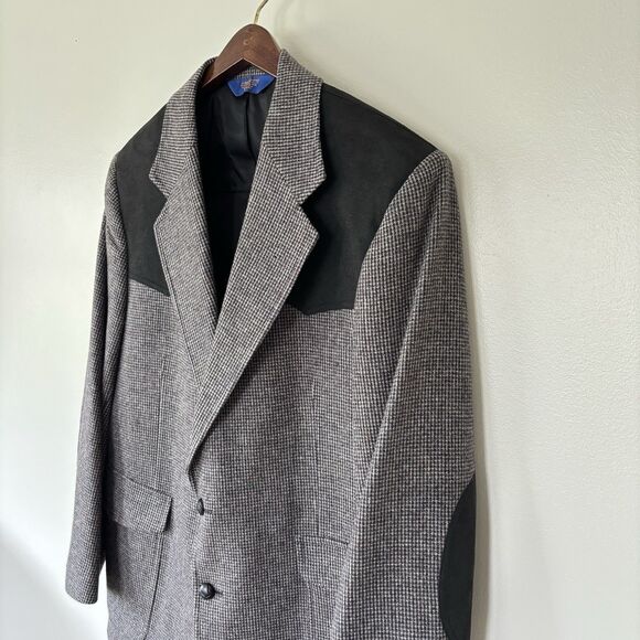 Pendleton Blazer Men 42 Wool Tweed Houndstooth Elbow Patch Western Sport Coat - Picture 2 of 16